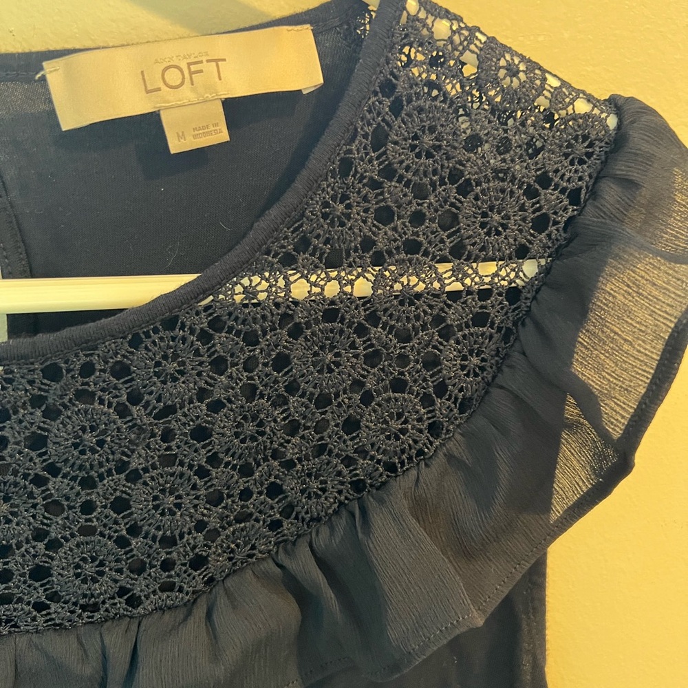 🛑SALE🌻 Loft navy blue blouse with crochet/lace detail